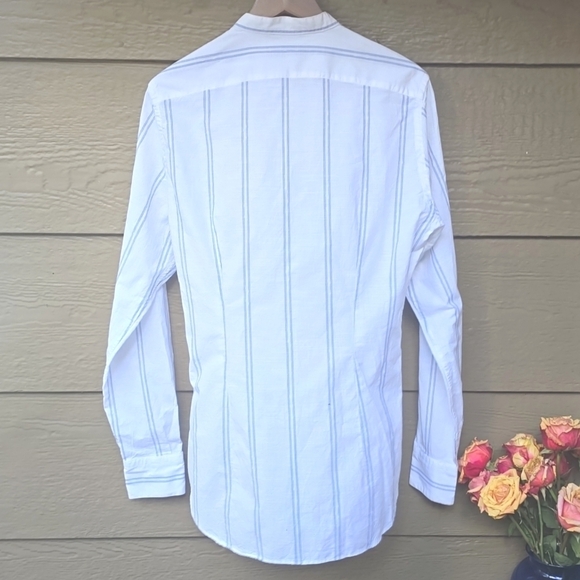 Eleventy Stripe Mandarin Collar Cotton button up shirt NWT M - Picture 11 of 14